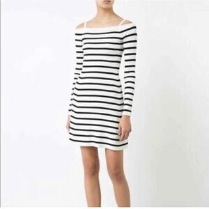 Theory Pirellia Prosecco Striped Cold Shoulder Ribbed Knit Dress